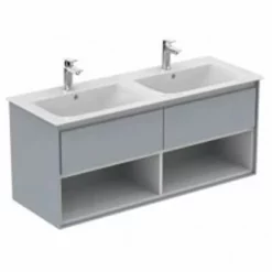 Ideal Standard Connect Air 1200mm Wall Hung Vanity Unit 2 Drawer With Open Shelf - Gloss Grey & Matt White - E0829EQ