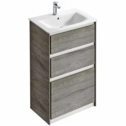 Ideal Standard Connect Air 600mm Floor Standing Vanity Unit With 2 Drawers - Wood Light Grey & Matt White - E0836PS