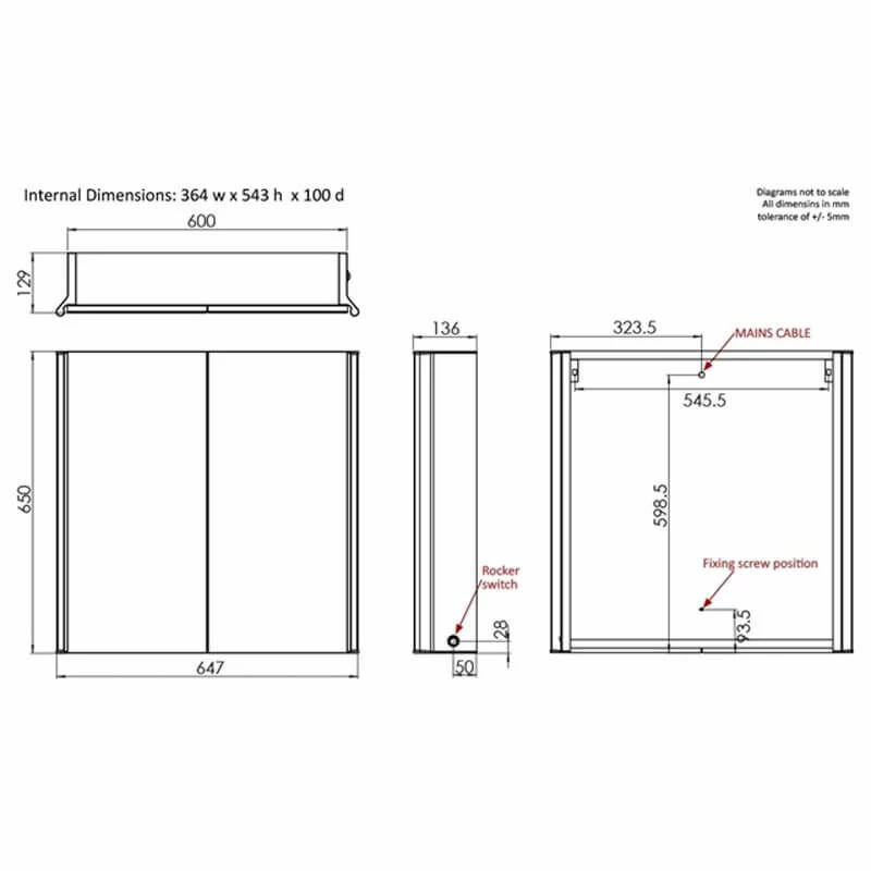 Essential Sleek Mirrored Bathroom Cabinet Double Door - 650 X 600mm - EM006 2 Essential Sleek Mirrored Bathroom Cabinet Double Door - 650 X 600mm - EM006 - Image 2