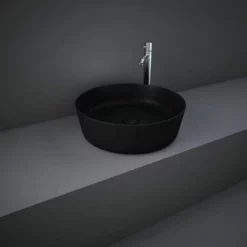 RAK Ceramics Feeling 42cm Round Slim Countertop Wash Basin - Matt Black - FEECT4200504A