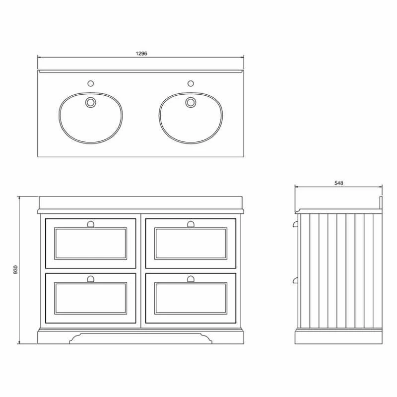Burlington Freestanding 1300mm Four Drawer Vanity Unit - Grey - FC10G 2 Burlington Freestanding 1300mm Four Drawer Vanity Unit - Grey - FC10G - Image 2