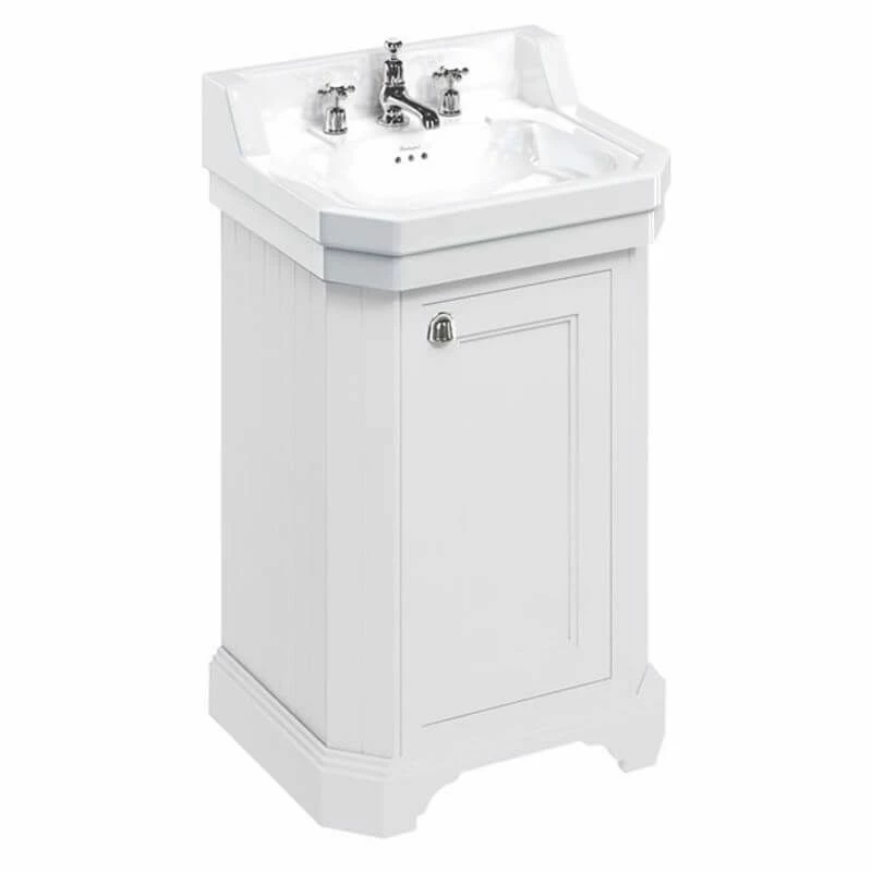 Burlington Freestanding Edwardian 560mm One Door Vanity Unit - Matt White - FC12W 1 Burlington Freestanding Edwardian 560mm One Door Vanity Unit - Matt White - FC12W