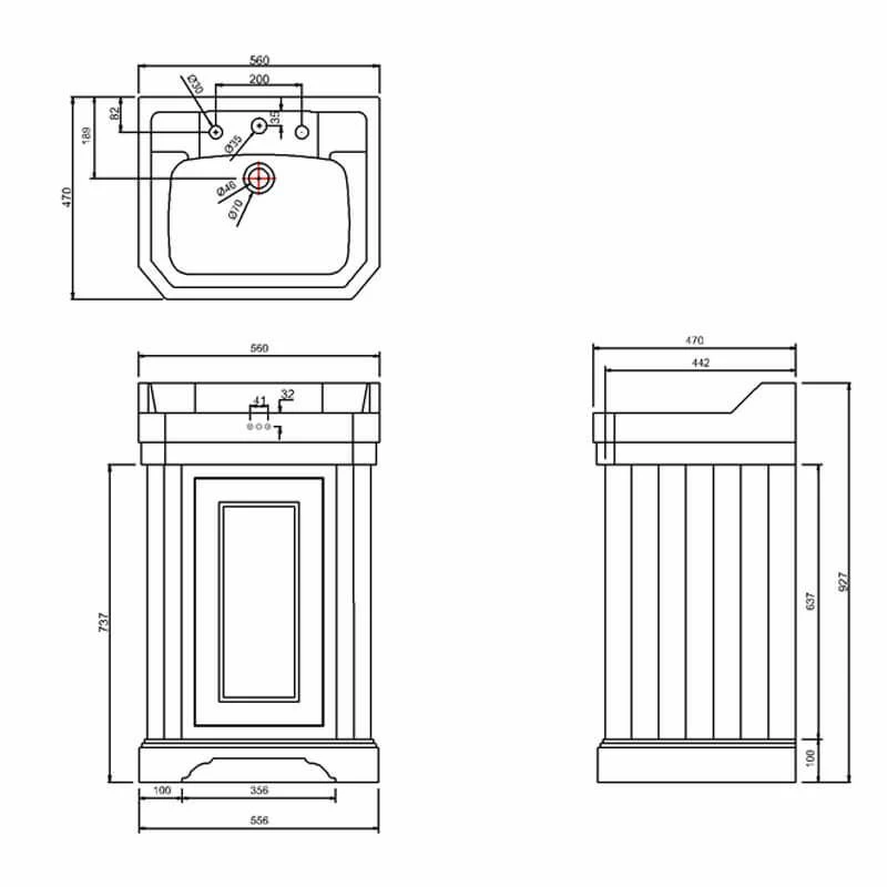 Burlington Freestanding Edwardian 560mm One Door Vanity Unit - Matt White - FC12W 2 Burlington Freestanding Edwardian 560mm One Door Vanity Unit - Matt White - FC12W - Image 2