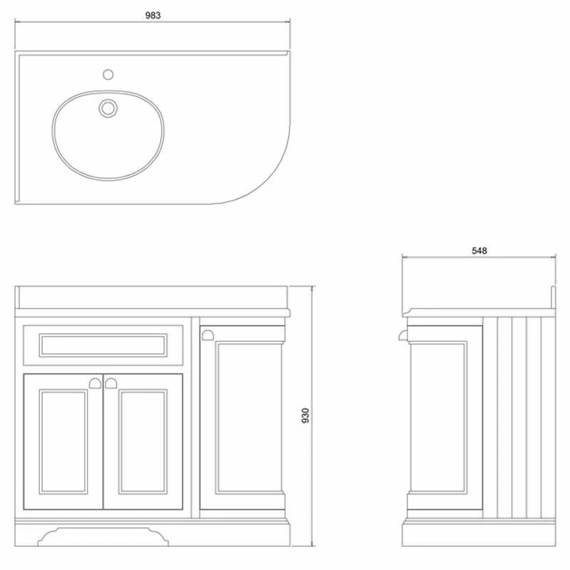 Burlington Freestanding 1000mm Curved Three Door Left Hand Vanity Unit - Olive - FC2O 2 Burlington Freestanding 1000mm Curved Three Door Left Hand Vanity Unit - Olive - FC2O - Image 2
