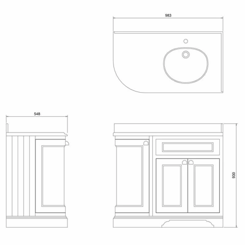 Burlington Freestanding 1000mm Curved Three Door Right Hand Vanity Unit - Grey - FC3G 2 Burlington Freestanding 1000mm Curved Three Door Right Hand Vanity Unit - Grey - FC3G - Image 2