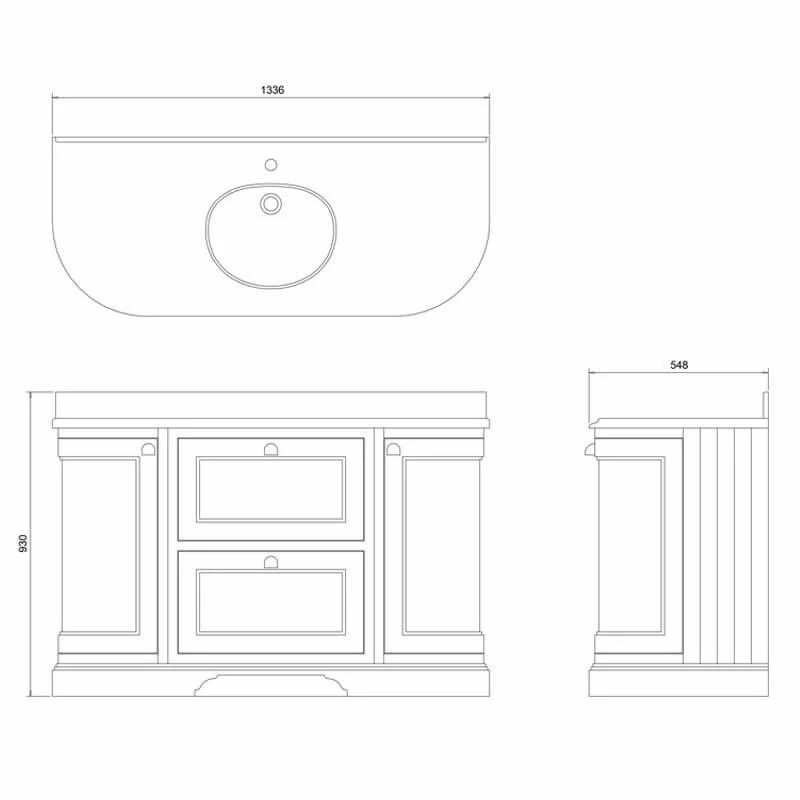 Burlington Freestanding 1340mm Curved Two Door & Two Drawer Vanity Unit - Olive - FC4O 2 Burlington Freestanding 1340mm Curved Two Door & Two Drawer Vanity Unit - Olive - FC4O - Image 2