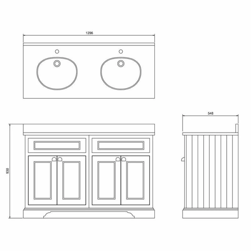 Burlington Freestanding 1300mm Four Door Vanity Unit - Sand - FC9S 2 Burlington Freestanding 1300mm Four Door Vanity Unit - Sand - FC9S - Image 2