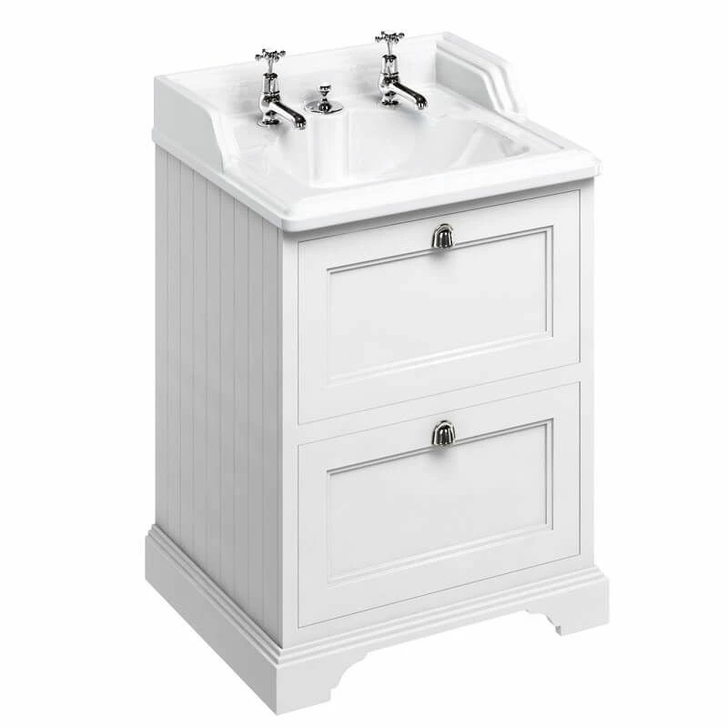 Burlington Freestanding 650mm Two Drawer Vanity Unit - Matt White - FF9W 1 Burlington Freestanding 650mm Two Drawer Vanity Unit - Matt White - FF9W
