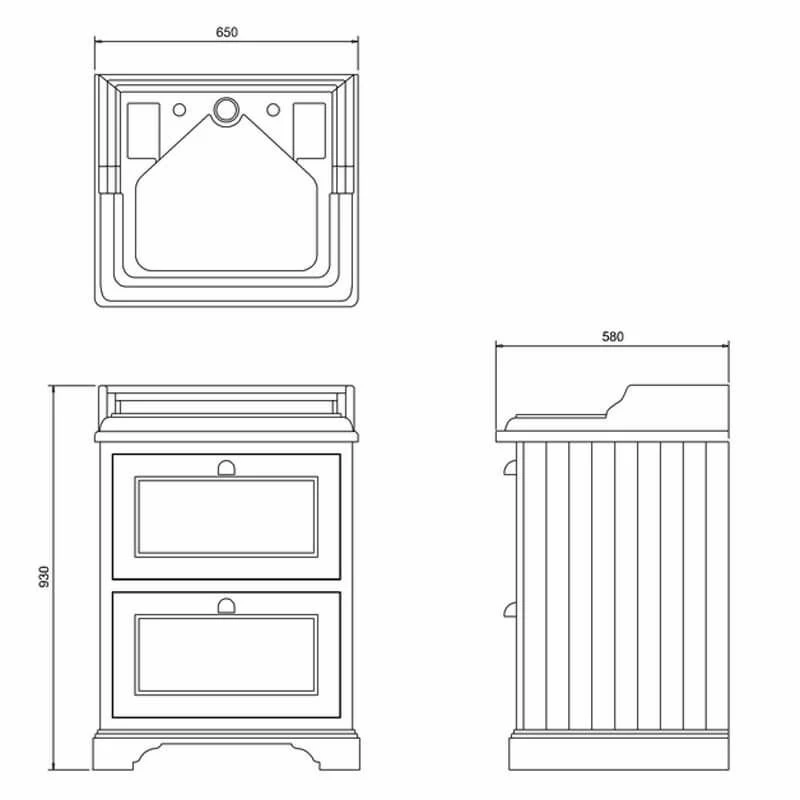 Burlington Freestanding 650mm Two Drawer Vanity Unit - Matt White - FF9W 2 Burlington Freestanding 650mm Two Drawer Vanity Unit - Matt White - FF9W - Image 2