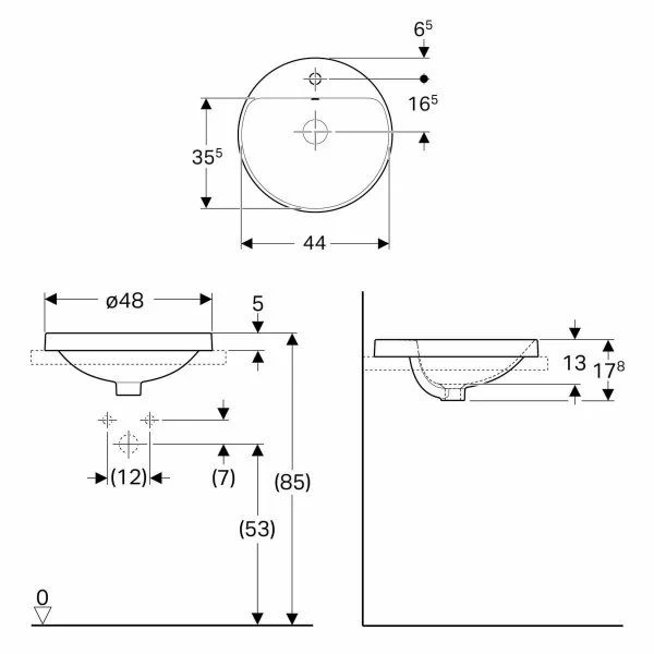 Geberit Variform 480mm Round Countertop Basin 1 Taphole With Visible Overflow - 500.704.01.2 2 Geberit Variform 480mm Round Countertop Basin 1 Taphole With Visible Overflow - 500.704.01.2 - Image 2