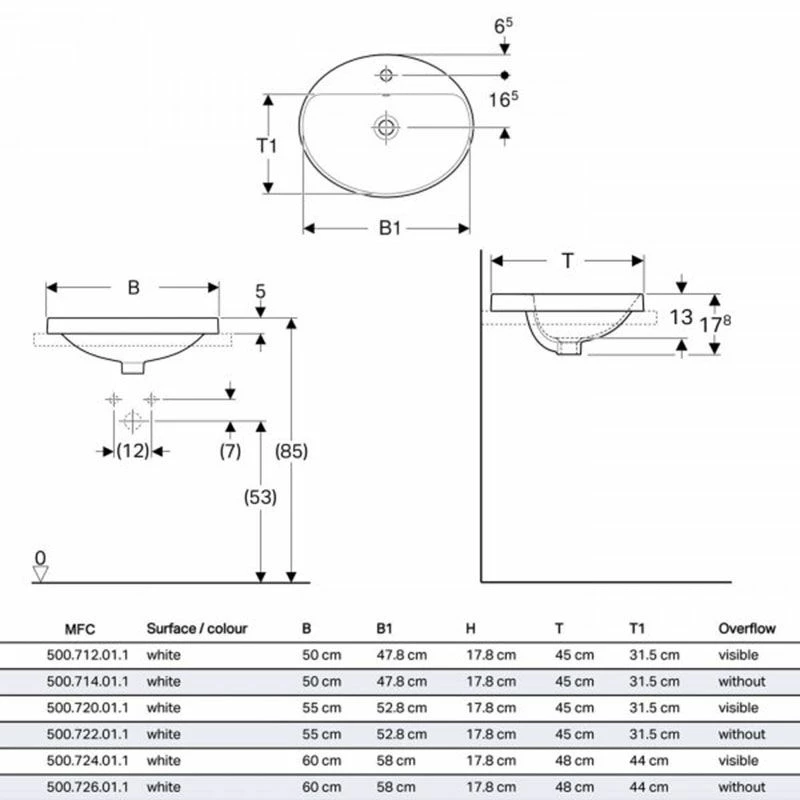 Geberit Variform 500 X 450mm Oval Countertop Basin 1 Taphole With Visible Overflow - 500.712.01.2 2 Geberit Variform 500 X 450mm Oval Countertop Basin 1 Taphole With Visible Overflow - 500.712.01.2 - Image 2