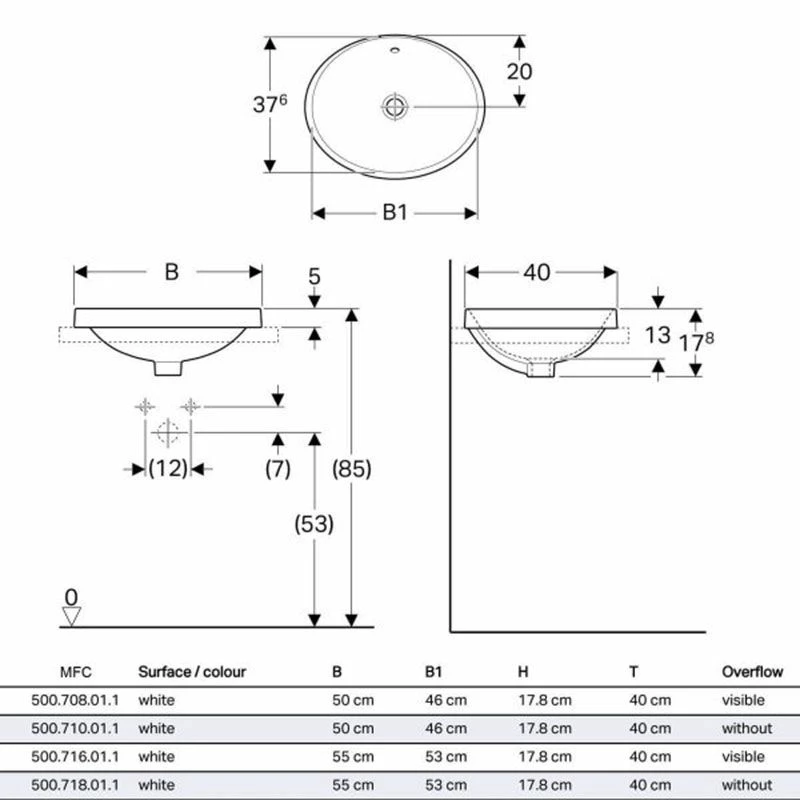 Geberit Variform 550 X 400mm Oval Countertop Basin 0 Taphole With Visible Overflow - 500.716.01.2 2 Geberit Variform 550 X 400mm Oval Countertop Basin 0 Taphole With Visible Overflow - 500.716.01.2 - Image 2