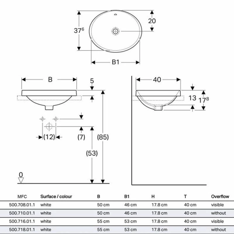 Geberit Variform 550 X 400mm Oval Countertop Basin 0 Taphole Without Visible Overflow - 500.718.01.2 2 Geberit Variform 550 X 400mm Oval Countertop Basin 0 Taphole Without Visible Overflow - 500.718.01.2 - Image 2