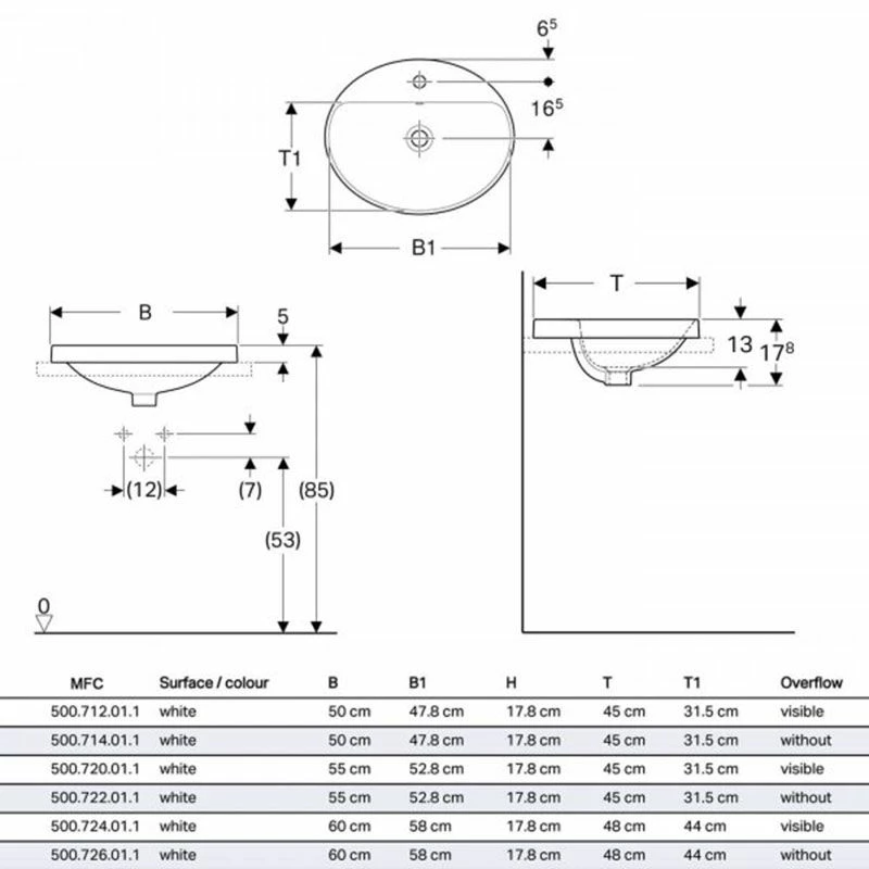 Geberit Variform 550 X 450mm Oval Countertop Basin 1 Taphole With Visible Overflow - 500.720.01.2 2 Geberit Variform 550 X 450mm Oval Countertop Basin 1 Taphole With Visible Overflow - 500.720.01.2 - Image 2