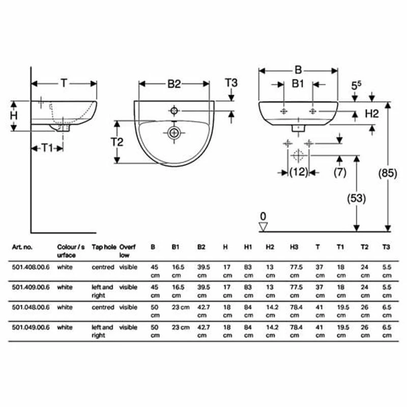 Geberit Selnova Washbasin 500mm - 1 Tap Hole - 501.048.00.6 2 Geberit Selnova Washbasin 500mm - 1 Tap Hole - 501.048.00.6 - Image 2
