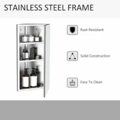 HOMCOM Stainless Steel Wall Mounted Bathroom Corner Mirror Storage Cabinet With Single Door - Silver - 02-0551 9 HOMCOM Stainless Steel Wall Mounted Bathroom Corner Mirror Storage Cabinet With Single Door - Silver - 02-0551 -IDEAL STANDARD Shop h o 02 0551 homcom bathroom storage cabinet frame