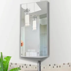 HOMCOM Stainless Steel Wall Mounted Bathroom Corner Mirror Storage Cabinet With Single Door - Silver - 02-0551 10 HOMCOM Stainless Steel Wall Mounted Bathroom Corner Mirror Storage Cabinet With Single Door - Silver - 02-0551 -IDEAL STANDARD Shop h o 02 0551 homcom bathroom storage cabinet lifestyle