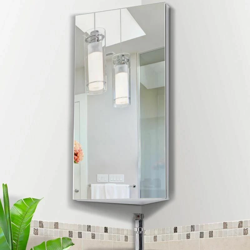 HOMCOM Stainless Steel Wall Mounted Bathroom Corner Mirror Storage Cabinet With Single Door - Silver - 02-0551 5 HOMCOM Stainless Steel Wall Mounted Bathroom Corner Mirror Storage Cabinet With Single Door - Silver - 02-0551 - Image 5