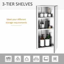 HOMCOM Stainless Steel Wall Mounted Bathroom Corner Mirror Storage Cabinet With Single Door - Silver - 02-0551 11 HOMCOM Stainless Steel Wall Mounted Bathroom Corner Mirror Storage Cabinet With Single Door - Silver - 02-0551 -IDEAL STANDARD Shop h o 02 0551 homcom bathroom storage cabinet shelves