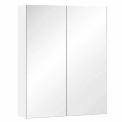 HOMCOM Wall Mounted Adjustable Bathroom Mirror Storage Cabinet With Double Door 60 X 15 X 75cm - White - 811-032