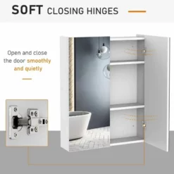 HOMCOM Wall Mounted Adjustable Bathroom Mirror Storage Cabinet With Double Door 60 X 15 X 75cm - White - 811-032 -IDEAL STANDARD Shop h o 811 032 homcom bathroom mirror cabinet soft close