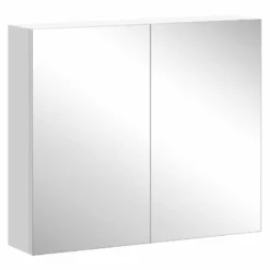 HOMCOM Wall Mounted Adjustable Bathroom Mirror Storage Cabinet With Double Door 60 X 70 X 15cm - White - 811-032V01