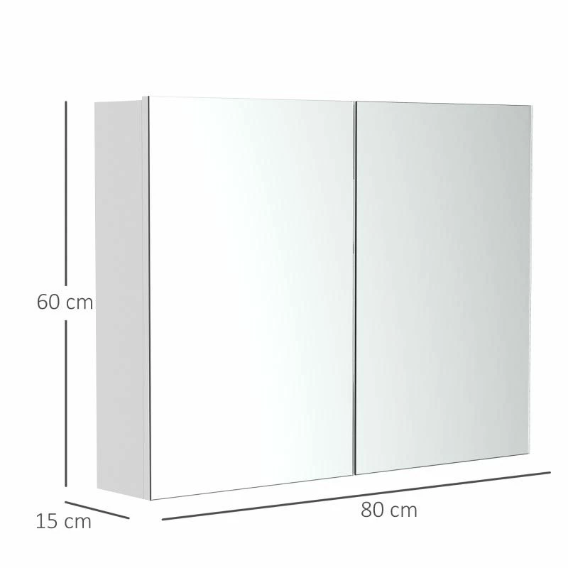 HOMCOM Wall Mounted Double Door Waterproof Glass Mirror Cabinet 80W X 60D X 15H Cm - White - 834-044 2 HOMCOM Wall Mounted Double Door Waterproof Glass Mirror Cabinet 80W X 60D X 15H Cm - White - 834-044 - Image 2