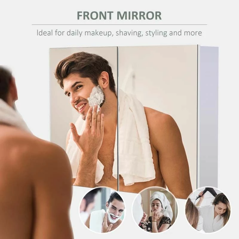 HOMCOM Wall Mounted Double Door Waterproof Glass Mirror Cabinet 80W X 60D X 15H Cm - White - 834-044 4 HOMCOM Wall Mounted Double Door Waterproof Glass Mirror Cabinet 80W X 60D X 15H Cm - White - 834-044 - Image 4
