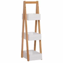 HOMCOM 3 Tier A Frame Bathroom Shower Caddy Storage Unit Shelving Organizer - White & Natural Wood - 834-100