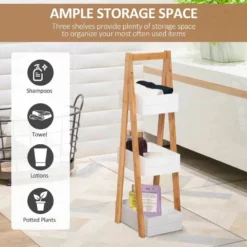 HOMCOM 3 Tier A Frame Bathroom Shower Caddy Storage Unit Shelving Organizer - White & Natural Wood - 834-100 -IDEAL STANDARD Shop h o 834 100 homcom bathroom caddy storage unit storage