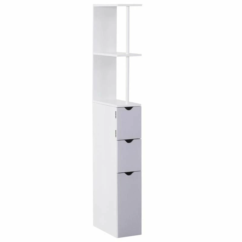 HOMCOM Slimline Bathroom Storage Free-Standing Cabinet Unit With Drawers - Grey & White - 834-114 1 HOMCOM Slimline Bathroom Storage Free-Standing Cabinet Unit With Drawers - Grey & White - 834-114