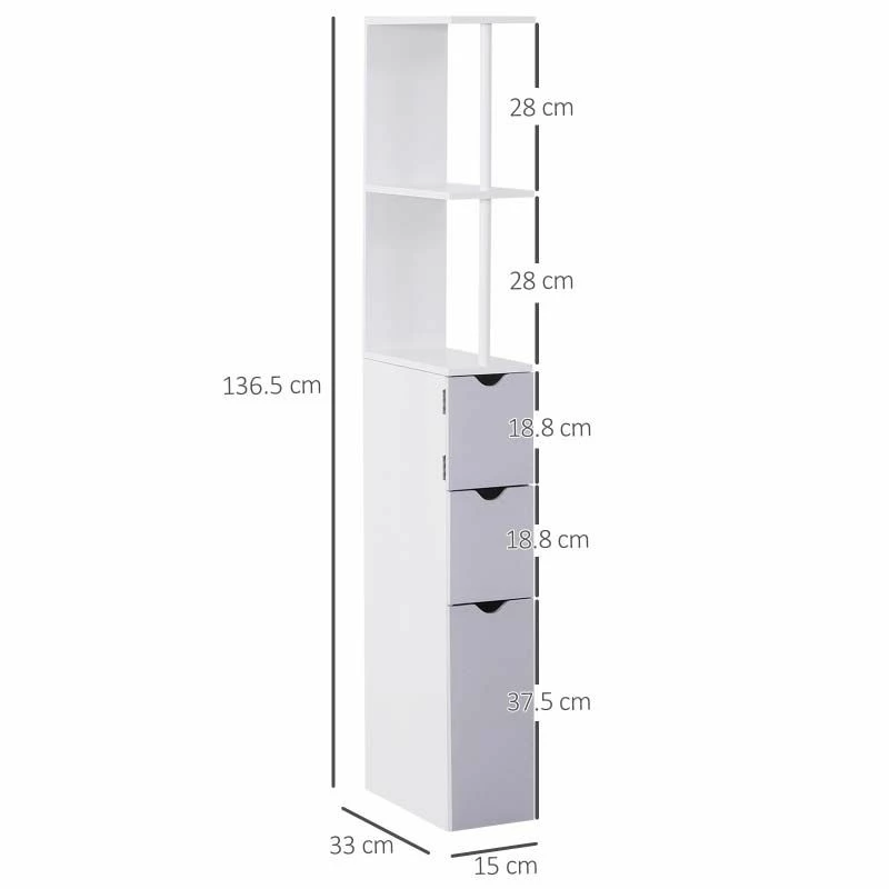 HOMCOM Slimline Bathroom Storage Free-Standing Cabinet Unit With Drawers - Grey & White - 834-114 3 HOMCOM Slimline Bathroom Storage Free-Standing Cabinet Unit With Drawers - Grey & White - 834-114 - Image 3