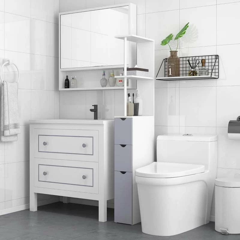 HOMCOM Slimline Bathroom Storage Free-Standing Cabinet Unit With Drawers - Grey & White - 834-114 2 HOMCOM Slimline Bathroom Storage Free-Standing Cabinet Unit With Drawers - Grey & White - 834-114 - Image 2
