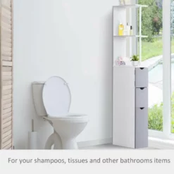 HOMCOM Slimline Bathroom Storage Free-Standing Cabinet Unit With Drawers - Grey & White - 834-114 12 HOMCOM Slimline Bathroom Storage Free-Standing Cabinet Unit With Drawers - Grey & White - 834-114 -IDEAL STANDARD Shop h o 834 114 homcom bathroom storage cabinet unit lifestyle2