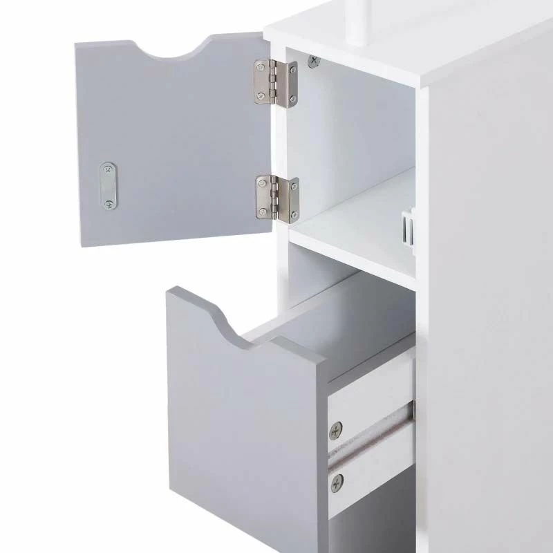 HOMCOM Slimline Bathroom Storage Free-Standing Cabinet Unit With Drawers - Grey & White - 834-114 7 HOMCOM Slimline Bathroom Storage Free-Standing Cabinet Unit With Drawers - Grey & White - 834-114 - Image 7