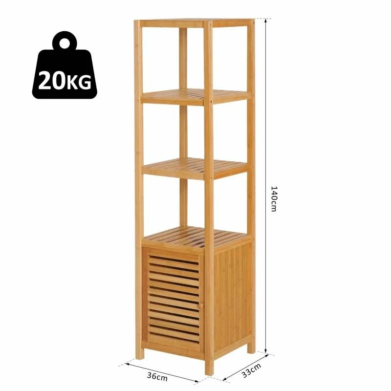 HOMCOM 140cm Freestanding Storage Unit Cabinet With 3 Shelves - Natural Wood - 834-150 3 HOMCOM 140cm Freestanding Storage Unit Cabinet With 3 Shelves - Natural Wood - 834-150 - Image 3