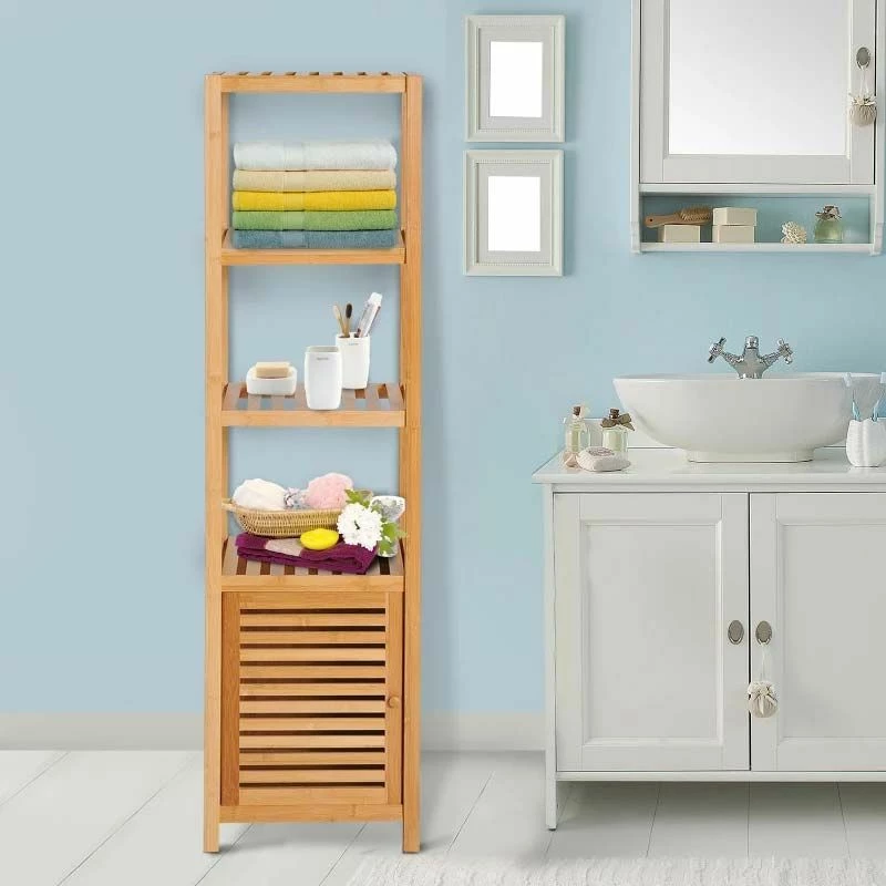HOMCOM 140cm Freestanding Storage Unit Cabinet With 3 Shelves - Natural Wood - 834-150 2 HOMCOM 140cm Freestanding Storage Unit Cabinet With 3 Shelves - Natural Wood - 834-150 - Image 2