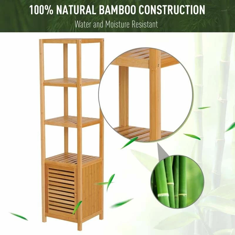 HOMCOM 140cm Freestanding Storage Unit Cabinet With 3 Shelves - Natural Wood - 834-150 4 HOMCOM 140cm Freestanding Storage Unit Cabinet With 3 Shelves - Natural Wood - 834-150 - Image 4