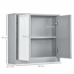 HOMCOM Wall Mounted Bathroom Mirror Cabinet Storage Shelf With Double Door 48 X 14.5 X 45cm - Grey - 834-172 -IDEAL STANDARD Shop h o 834 172 homcom bathroom mirror cabinet dimensions