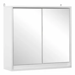 HOMCOM Wall Mounted Bathroom Mirror Cabinet Storage Shelf With Double Door 48 X 14.5 X 45cm - White - 834-172WT