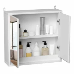 HOMCOM Wall Mounted Bathroom Mirror Cabinet Storage Shelf With Double Door 48 X 14.5 X 45cm - White - 834-172WT -IDEAL STANDARD Shop h o 834 172wt homcom bathroom mirror cabinet clean2