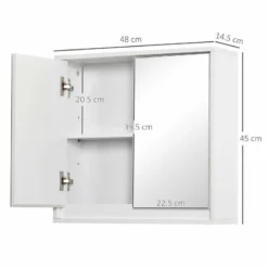 HOMCOM Wall Mounted Bathroom Mirror Cabinet Storage Shelf With Double Door 48 X 14.5 X 45cm - White - 834-172WT -IDEAL STANDARD Shop h o 834 172wt homcom bathroom mirror cabinet dimensions