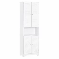 HOMCOM Tall Freestanding Bathroom Cabinet With Retro Shutters & 3 Compartments - White - 834-202