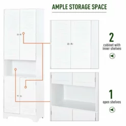 HOMCOM Tall Freestanding Bathroom Cabinet With Retro Shutters & 3 Compartments - White - 834-202 -IDEAL STANDARD Shop h o 834 202 homcom bathroom storage cabinet storage
