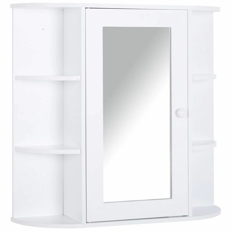 HOMCOM Wall Mounted 2-tier Bathroom Cabinet With Mirror & Single Door - White - 834-203 1 HOMCOM Wall Mounted 2-tier Bathroom Cabinet With Mirror & Single Door - White - 834-203