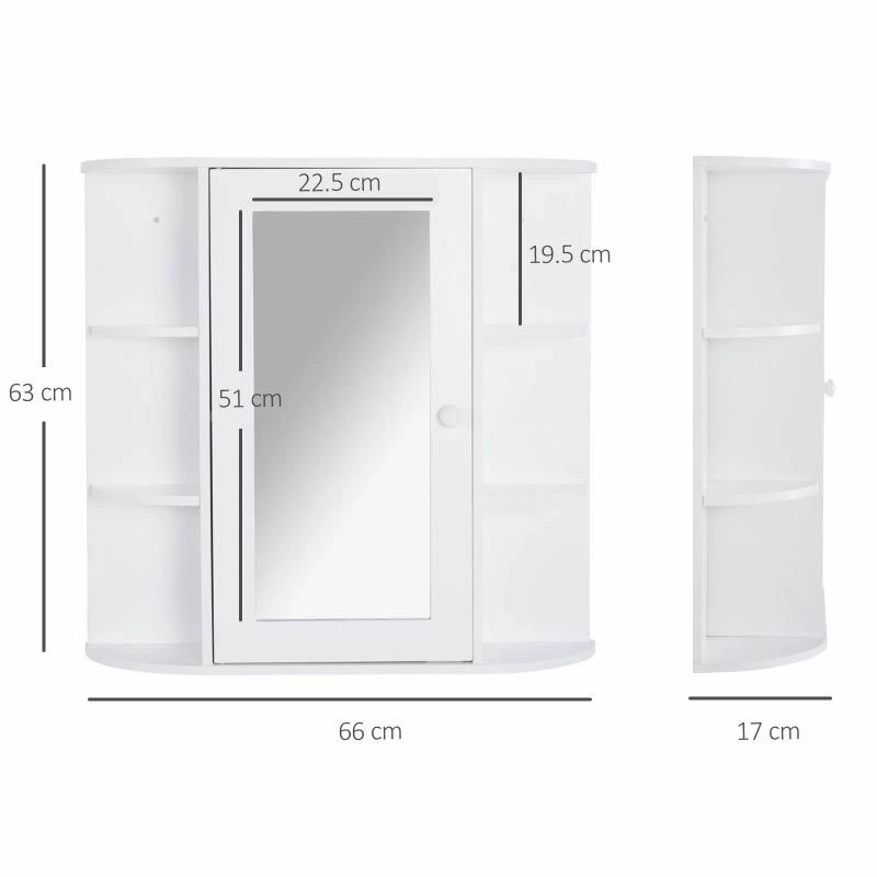 HOMCOM Wall Mounted 2-tier Bathroom Cabinet With Mirror & Single Door - White - 834-203 3 HOMCOM Wall Mounted 2-tier Bathroom Cabinet With Mirror & Single Door - White - 834-203 - Image 3
