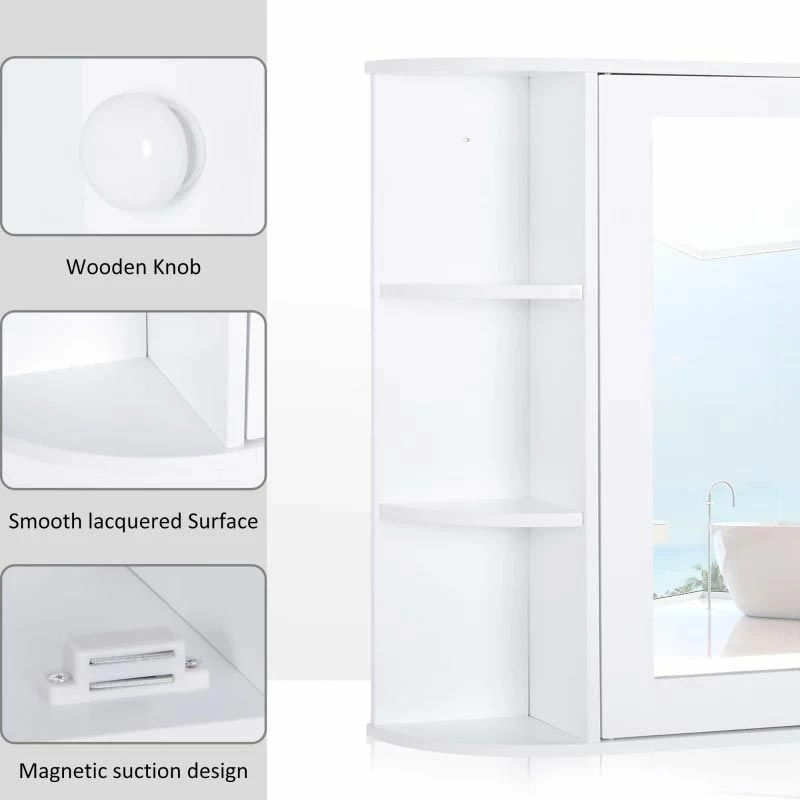 HOMCOM Wall Mounted 2-tier Bathroom Cabinet With Mirror & Single Door - White - 834-203 4 HOMCOM Wall Mounted 2-tier Bathroom Cabinet With Mirror & Single Door - White - 834-203 - Image 4