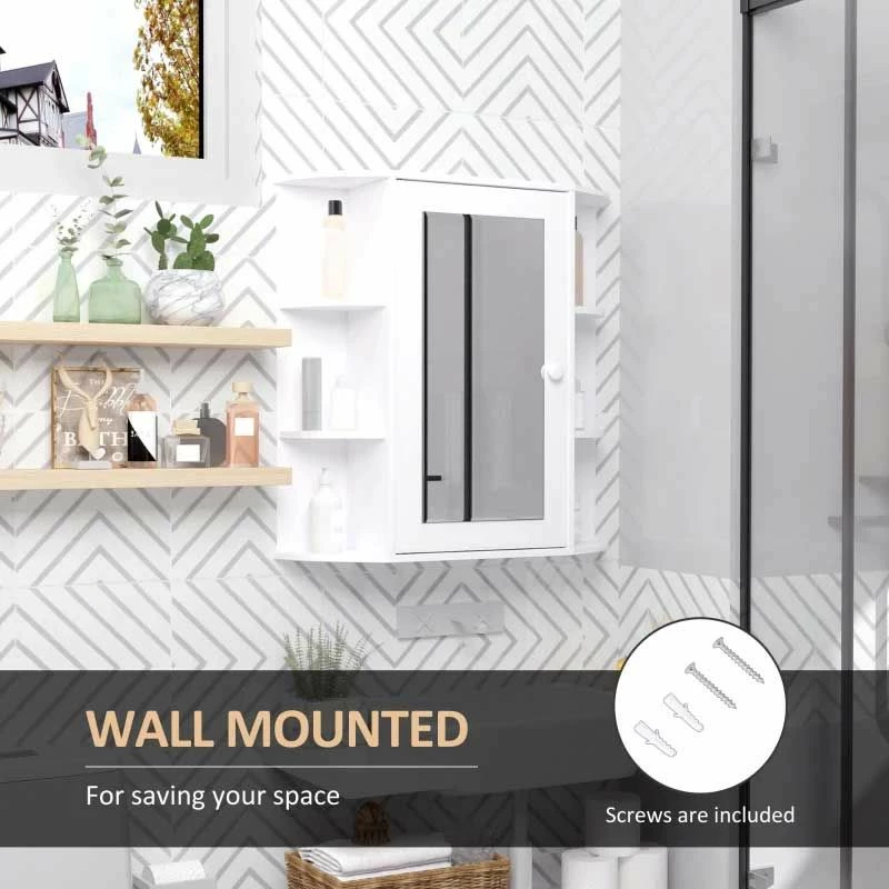 HOMCOM Wall Mounted 2-tier Bathroom Cabinet With Mirror & Single Door - White - 834-203 6 HOMCOM Wall Mounted 2-tier Bathroom Cabinet With Mirror & Single Door - White - 834-203 - Image 6