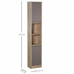 HOMCOM Freestanding Anti-Tipping Bathroom Storage Cabinet With 2 Cupboards 30L X 24W X 170H Cm - Grey & Brown - 834-240 -IDEAL STANDARD Shop h o 834 240 homcom bathroom storage cabinet dimensions