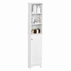 HOMCOM Freestanding Tallboy Bathroom Storage Cabinet With 6 Shelves 165H X 34W X 20D Cm - White - 834-242